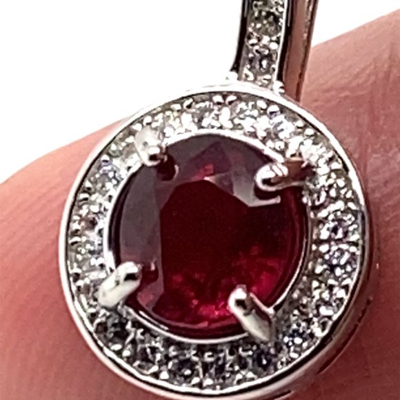 Red Tourmaline 1.00ct White Gold Finish Solid 925 Sterling Silver Pendant - Picture 2 of 7